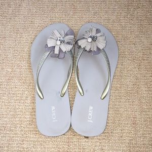 J. Crew Gray Embellished Flip Flops